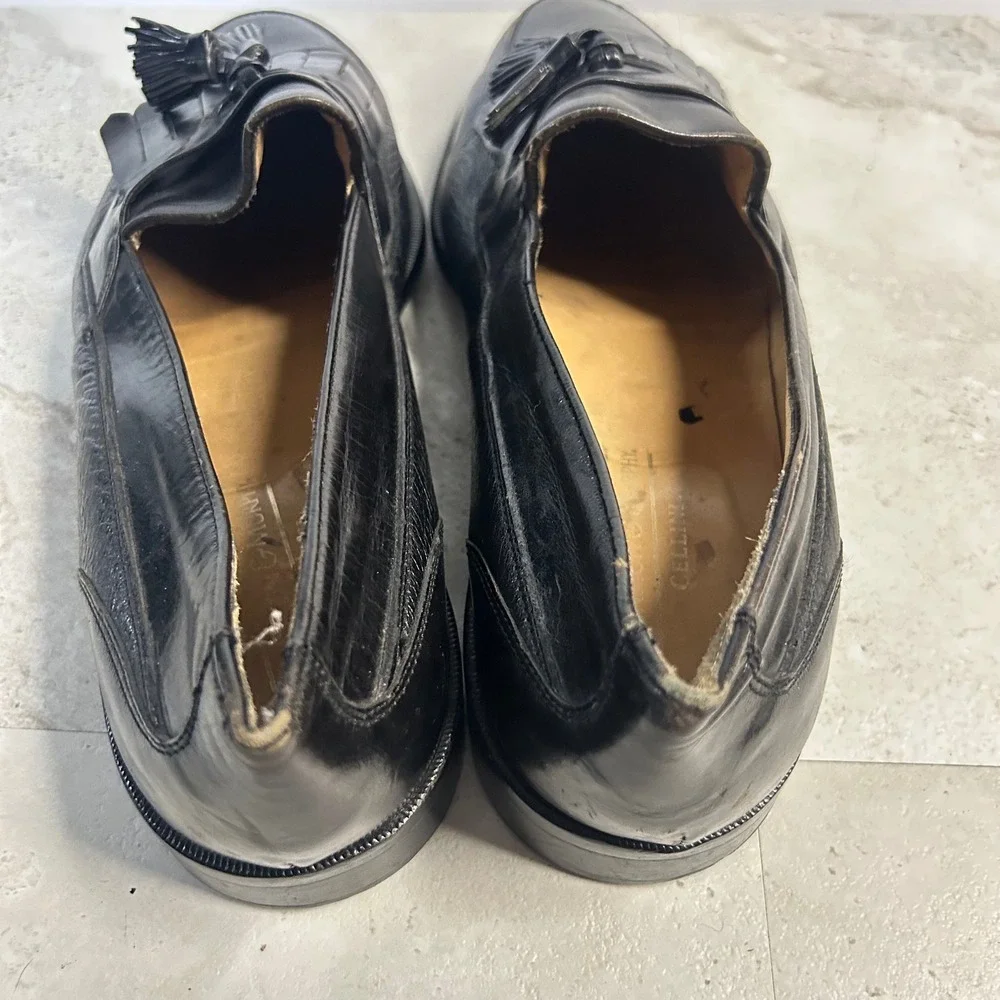 Johnston & Murphy Cellini Loafers Black Leather Mens 10 M Tassel Kiltie Italy